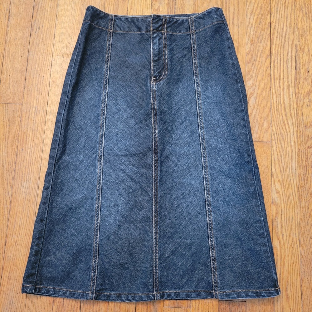Limited‎ 0 Denim Midi Skirt Dark Wash Panels Cotton Vintage 90s Y2K Western